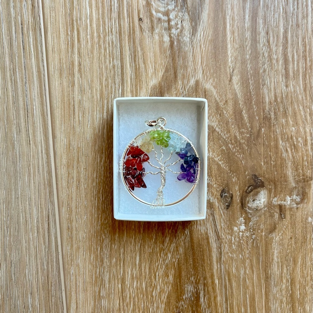 Baltic Essentials Chakra Tree Of Life Quartz Necklace Pendant Rainbow